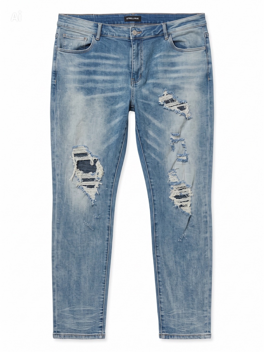 Embellish Biker Style Distressed Light Blue Men’s Ripped Jeans
